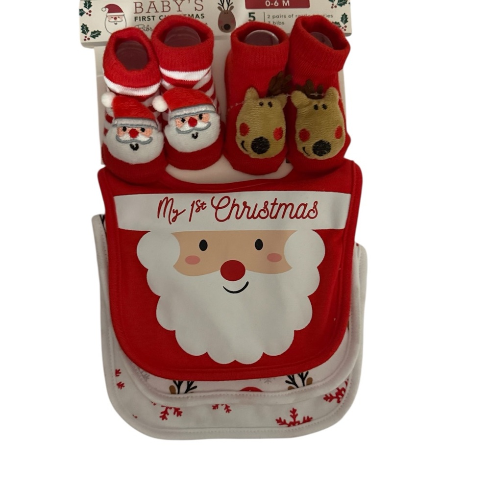 Baby's First Christmas Bib and Sock Set